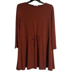 Mango Suit Womens Rust Brown Long-Sleeve Dress With Waist Tie Detail Size 8